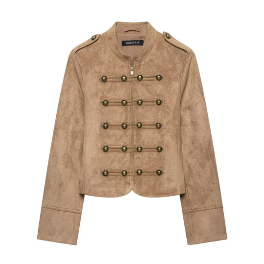 Damen Kurzjacke im Military‑Stil mit Stehkragen und Zierknopf‑Detail Shop Nory