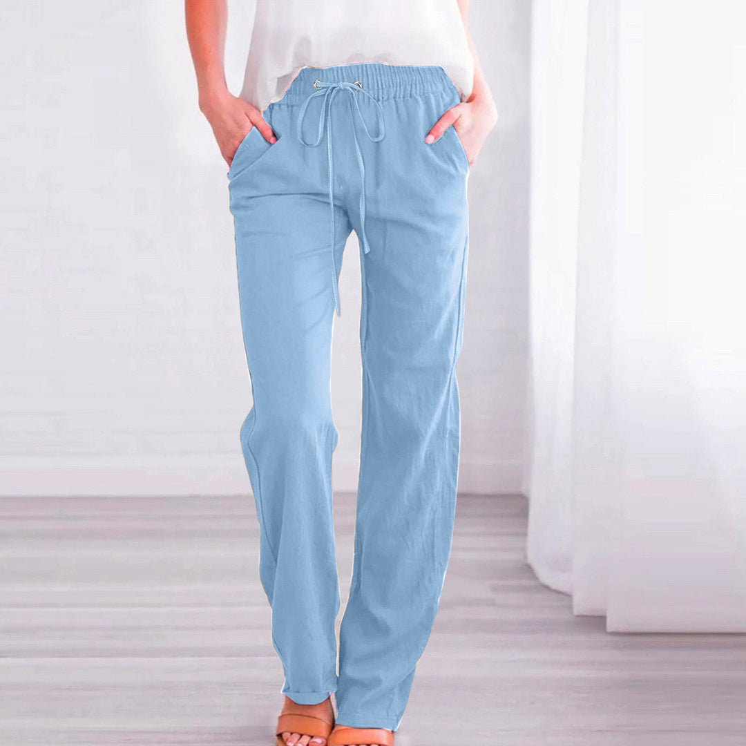 Damen Bequeme Leinen-Hose mit elastischem Bund und Taschen