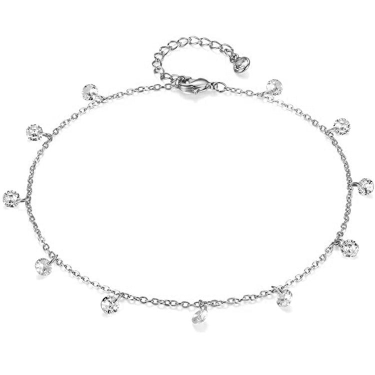 Damen Fußkettchen mit funkelnden Kristallanhängern und zartem Golddesign Shop Nory