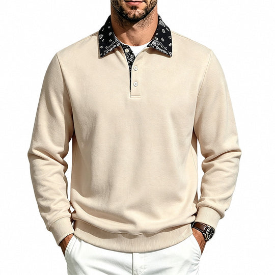 Herren Langarm-Polo aus Baumwollmischung mit kontrastierendem Hemdkragen Shop Nory