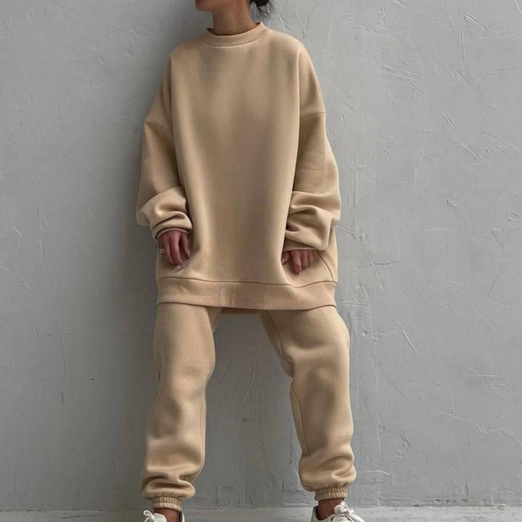 Damen bequemes Oversize-Loungewear-Set mit hohem Kragen und elastischen Bündchen