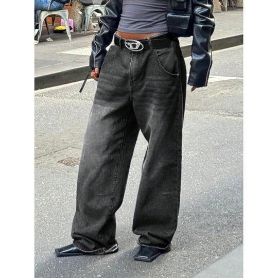 Damen High-Waist Baggy Jeans mit einzigartigem Waschungsverfahren