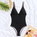 Damen Eleganter Einteiler Badeanzug mit stylischem V-Ausschnitt und Karodetails