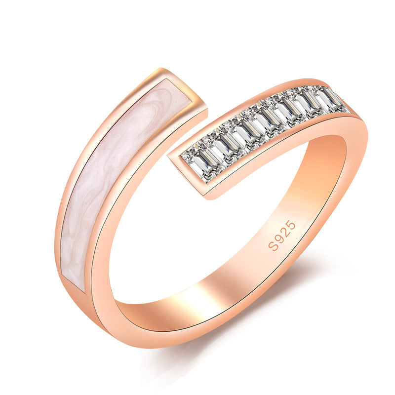 Damen Offener Ring aus 925er Silber mit rosegoldener Beschichtung und funkelnden Zirkonia Shop Nory