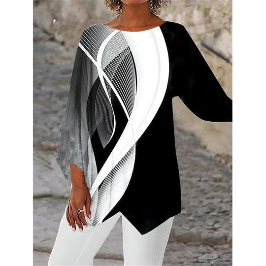 Damen asymmetrisches A-Linien-Tunika mit ornamentalem Druck und spitzem Saum Shop Nory