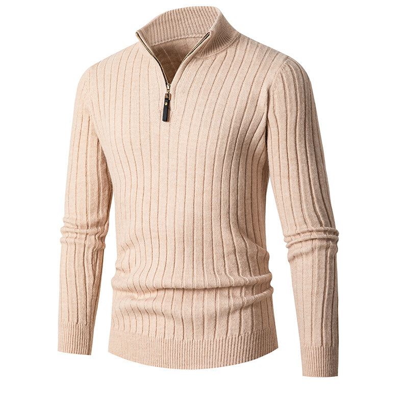 Herren gerippter Troyerpullover mit halbem Reißverschluss und Stehkragen Shop Nory
