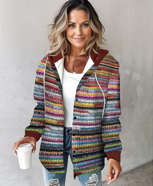 Damen Kapuzencardigan mit Streifen und Druckknopfblende Shop Nory