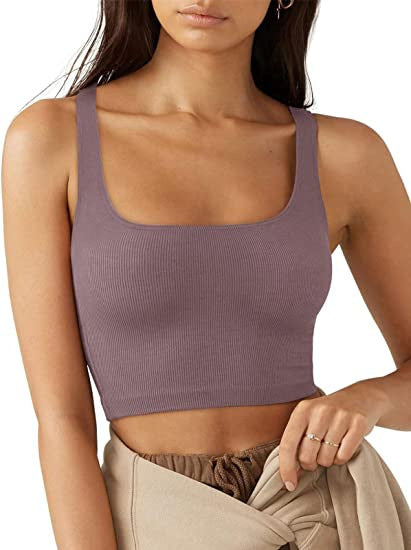 Damen cropped Top mit breiten Trägern und feinem Rippenmuster