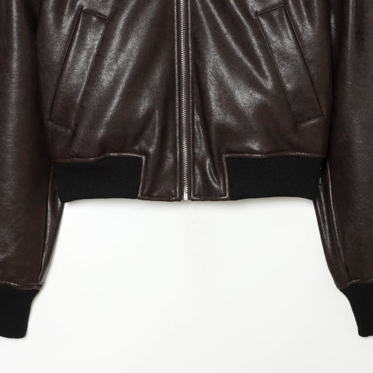 Herren Lederoptik-Bomberjacke im Cropped-Stil mit Rippbündchen Shop Nory