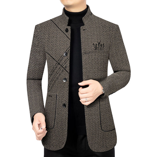 Herren Stehkragen-Mantel aus strukturierter Wollmischung mit schmaler Silhouette Shop Nory