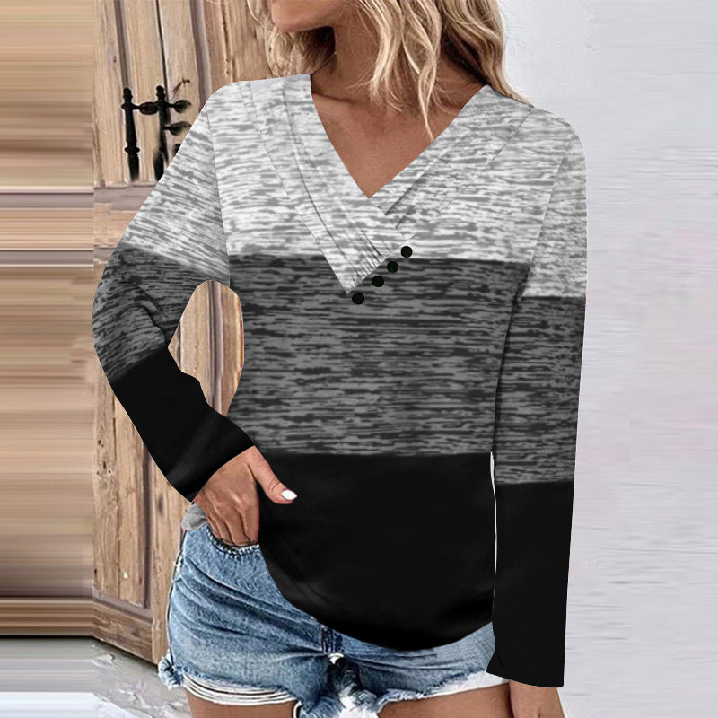 Damen Gerippter V-Ausschnitt Pullover mit Farbverlauf, Zierknöpfen und legerer Passform Shop Nory