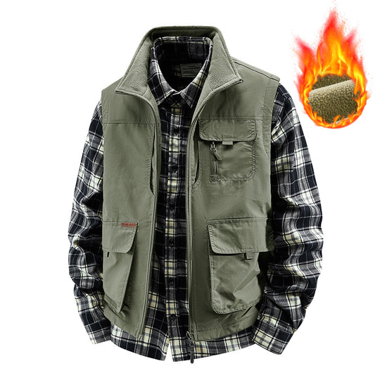 Herren Isolierte Outdoor-Arbeitweste mit hochschließendem Kragen, Fleece-Innenfutter und vielseitigen Organizer‑Taschen Shop Nory