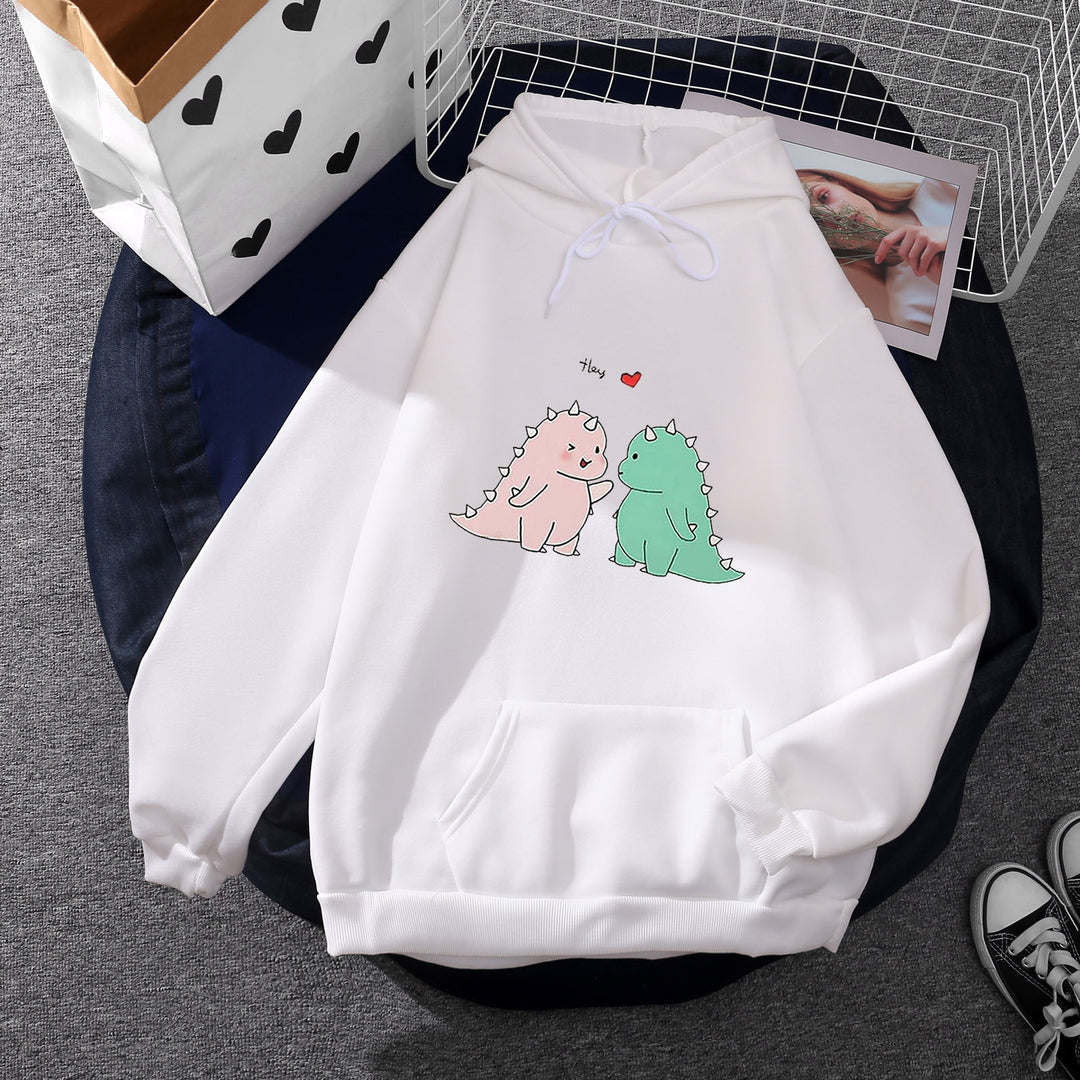 Damen nan Kapuzenpullover mit niedlicher Dinosaurierpärchen‑Illustration, Oversize‑Schnitt und Kängurutasche Shop Nory