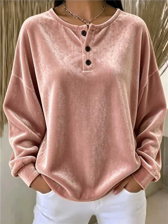 Damen Lässiges Oversize Samt-Henleyshirt mit Knopfleiste Shop Nory