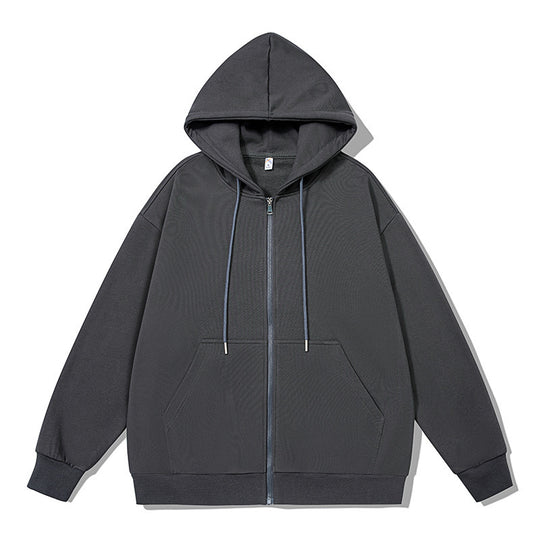 Unisex oversized Kapuzenjacke mit ausladendem Schulterschnitt, durchgehendem Reißverschluss und French-Terry Shop Nory