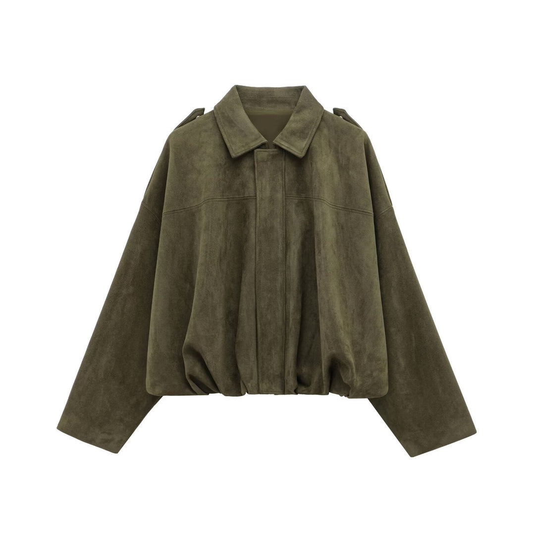 Damen lockere Cropped Jacke aus Wildlederimitat