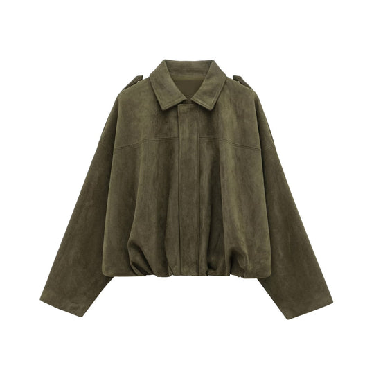 Damen lockere Cropped Jacke aus Wildlederimitat
