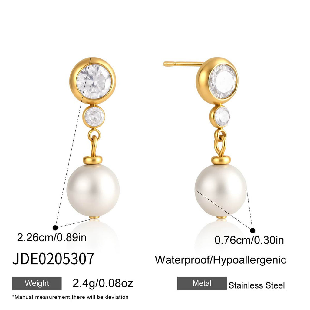 Damen Elegante Halskette mit Zirkonia und Perlenanhänger Shop Nory