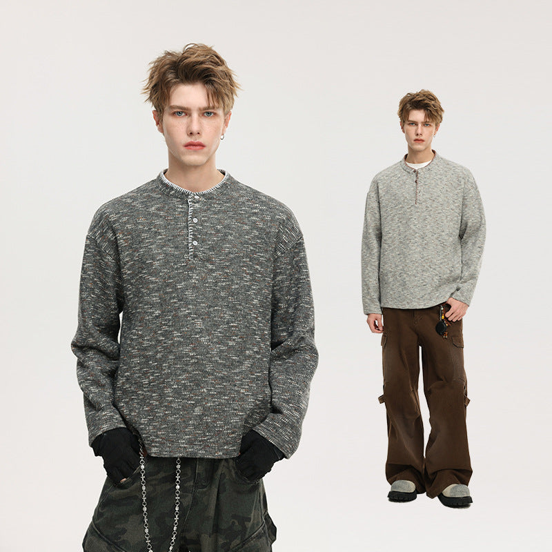 Herren Strick‑Henley mit Melange‑Struktur, Knopfleiste und relaxed Fit Shop Nory