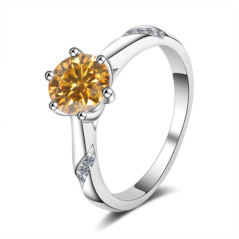 Damenring mit strahlendem, gelbem Hauptstein und filigranem Zirkonia-Besatz Shop Nory
