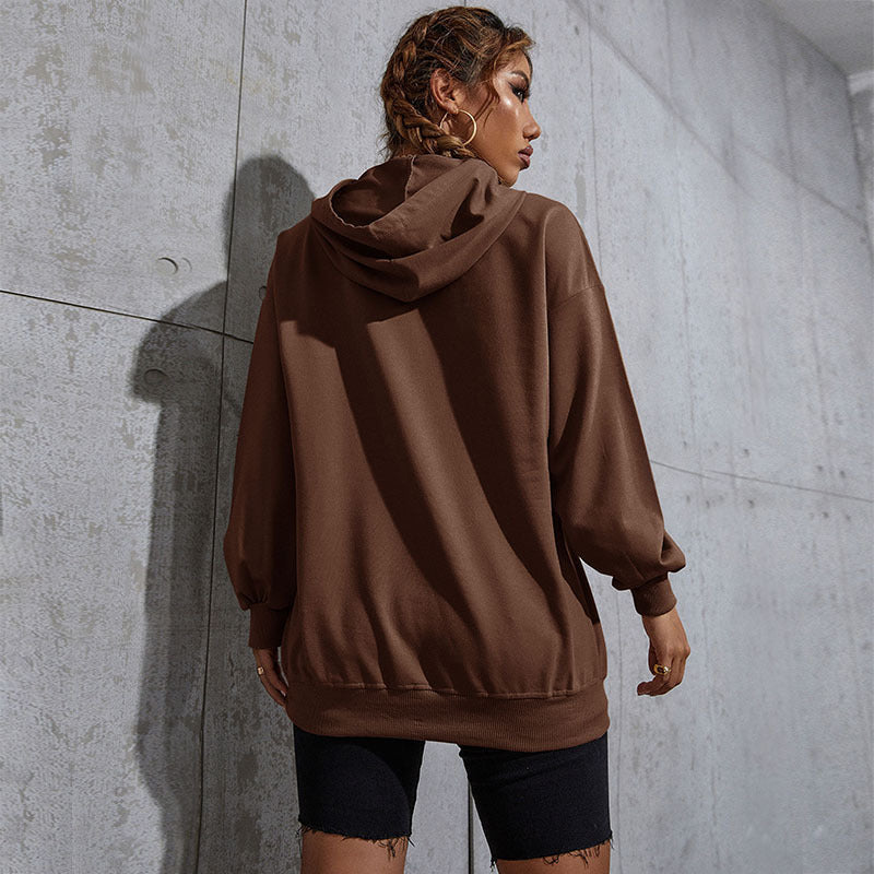 Damen Oversize-Kapuzenpullover im Collegestyle mit Kängurutasche, Retro-Logoprint und French-Terry-Futter Shop Nory