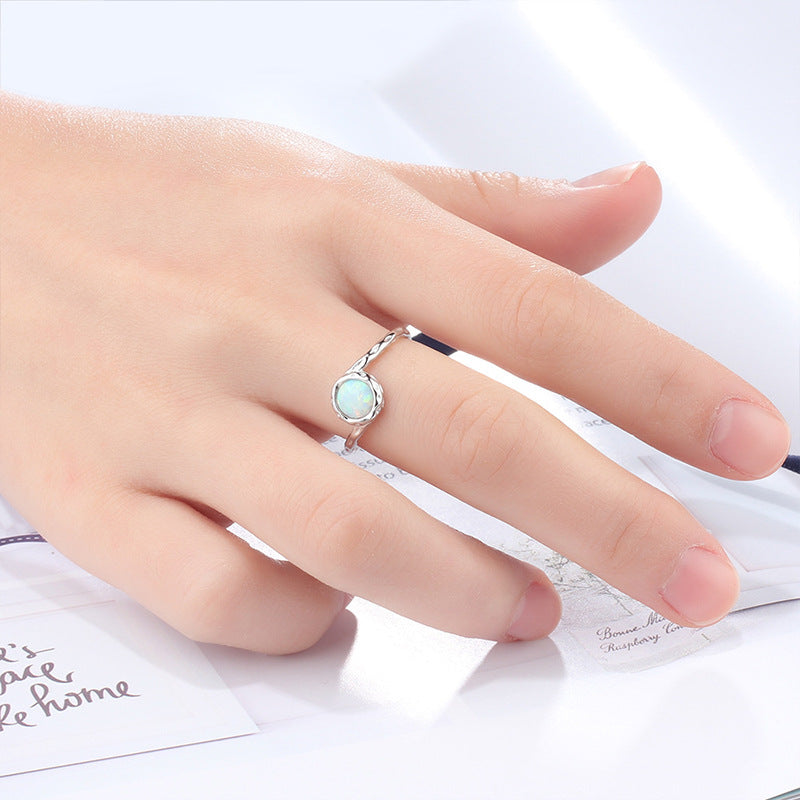 Damen Offener Ring mit modernem Wellenmuster und opalisiertem Stein Shop Nory