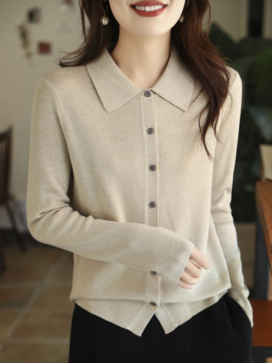 Damen Leichter Feinstrick-Cardigan mit Polokragen und durchgehender Knopfleiste Shop Nory