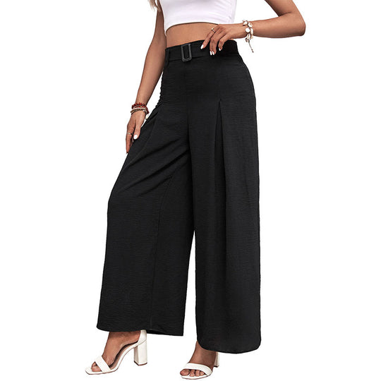 Damen Elegante Culotte-Hose mit hoher Taille, Kellerfalten und dekorativem Schlaufengürtel Shop Nory