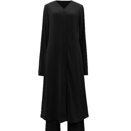 Damen Modestisches Knopf-Tunika-Set mit gerader Silhouette, langen Ärmeln und weitem Palazzo-Hosenbein Shop Nory