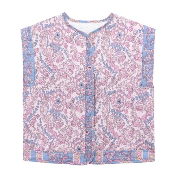 Damen Gesteppte Weste mit Floralem Design und Praktischen Taschen