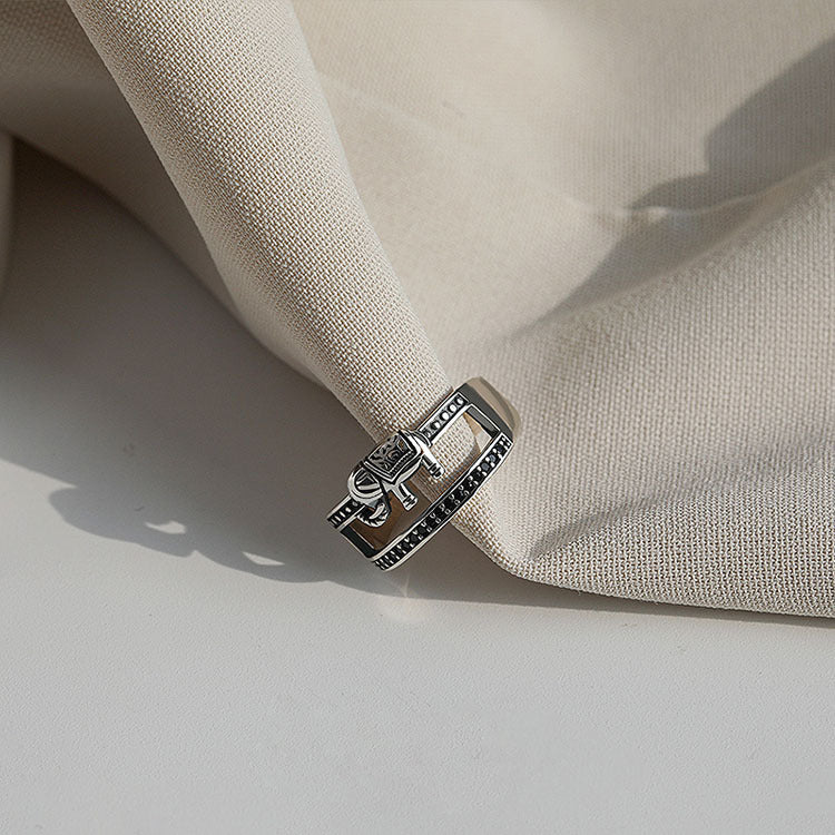 Damen doppelschichtiger Ring mit filigranem Elefantendesign Shop Nory