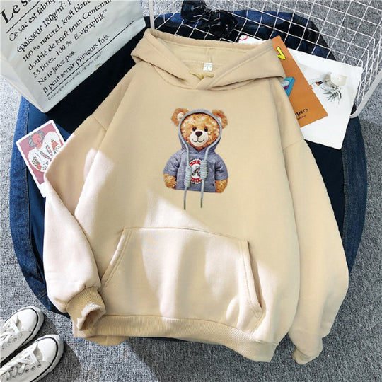 Unisex nan lässiger Oversize Kapuzenpullover mit Teddy-Frontprint, Kängurutasche und weichem Fleece-Innenfutter Shop Nory