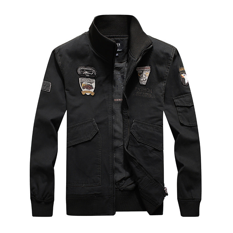 Herren Canvas-Pilotenblouson mit Stickpatches, Mehrfachtaschen und Rippenbündchen Shop Nory