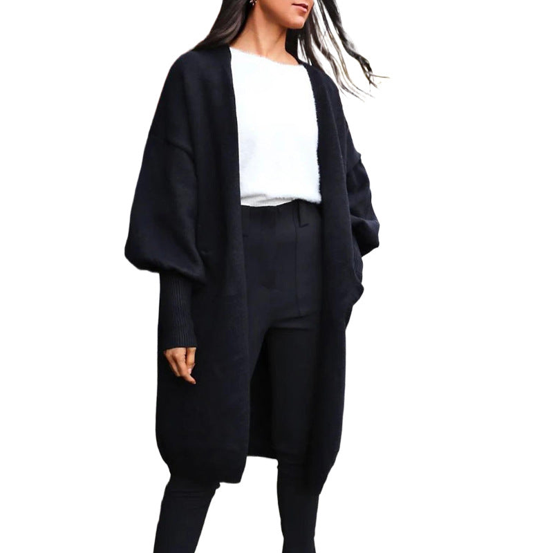 Damen Oversize-Longcardigan mit Volumenärmeln, offener Front und Eingrifftaschen Shop Nory