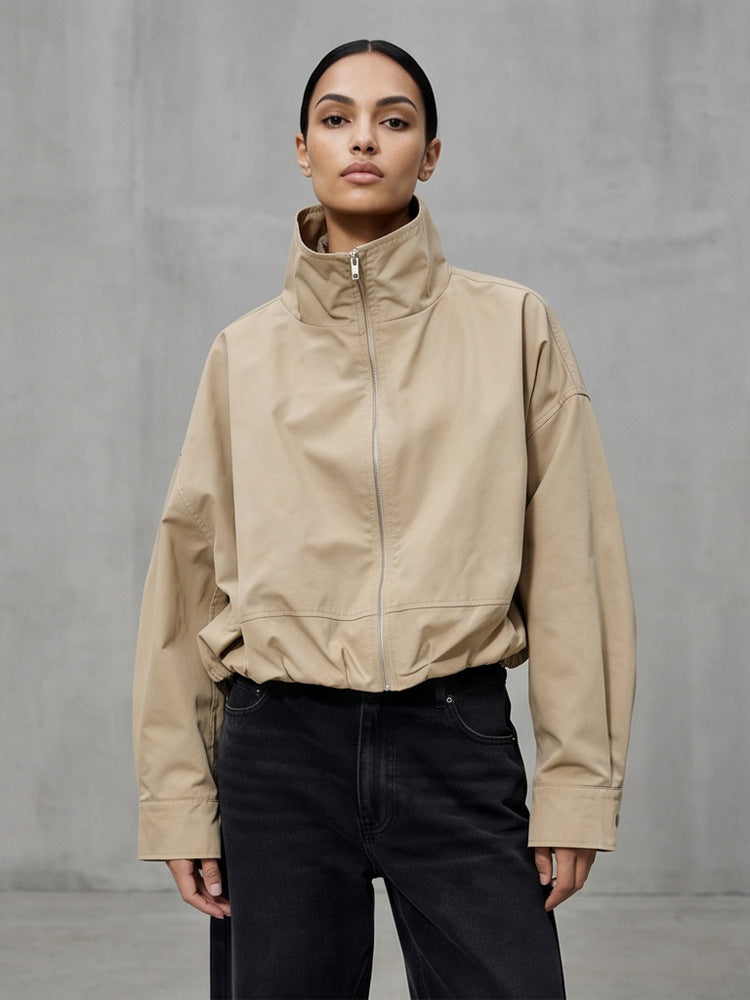 Damen Boxy-Cropped Windbreakerjacke mit hohem Stehkragen und geradem Saum Shop Nory