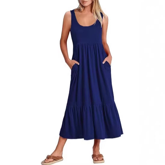 Damen Maxikleid mit fließendem Rock und praktischen Taschen