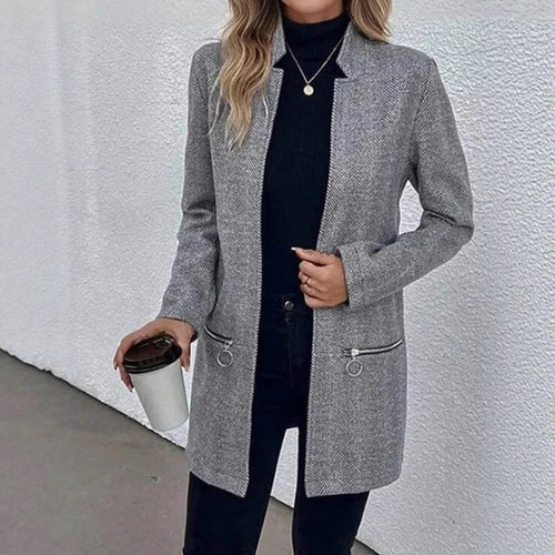 Damen Kastenmantel mit Fischgrätenstruktur, schlankem Stehkragen und Zier-Reißverschlusstaschen Shop Nory