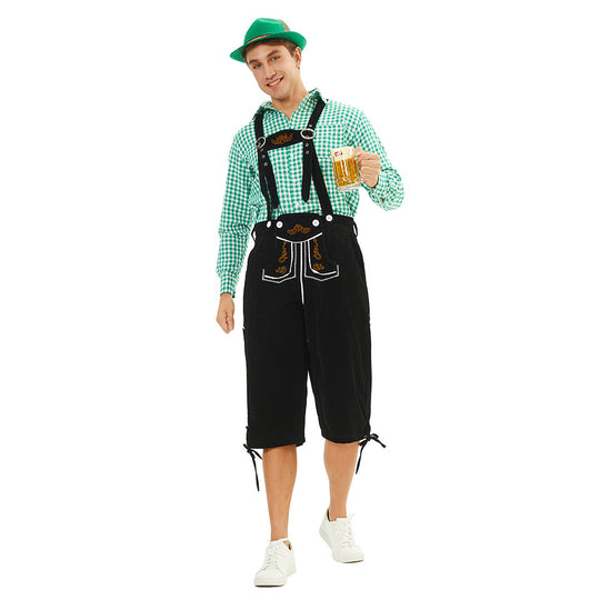 Herren nan traditionelle bayerische Trachtenlederhose knielang mit bestickten Hosenträgern Shop Nory