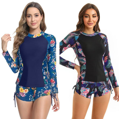 Damen UV-Schutz Langarm Schwimmanzug mit floralen Akzenten