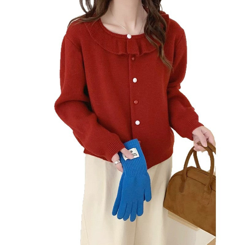 Damen Kuschelige Strickjacke mit Rüschendetail Shop Nory