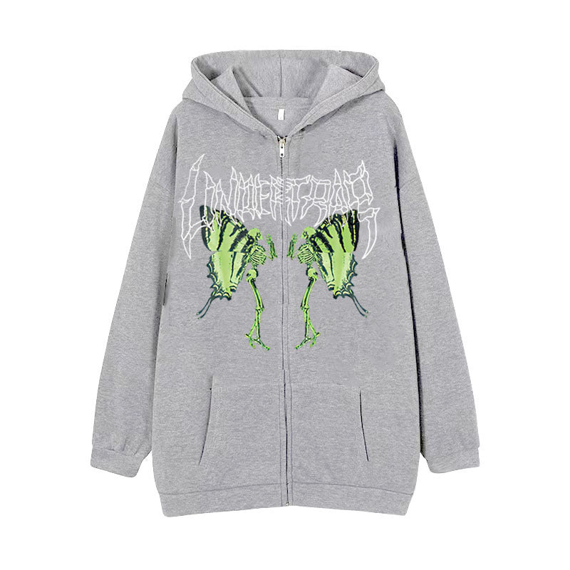 Damen nan Kapuzenjacke mit durchgehendem Reißverschluss und Rippenherz-Print Shop Nory