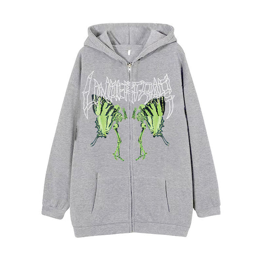 Damen nan Kapuzenjacke mit durchgehendem Reißverschluss und Rippenherz-Print Shop Nory