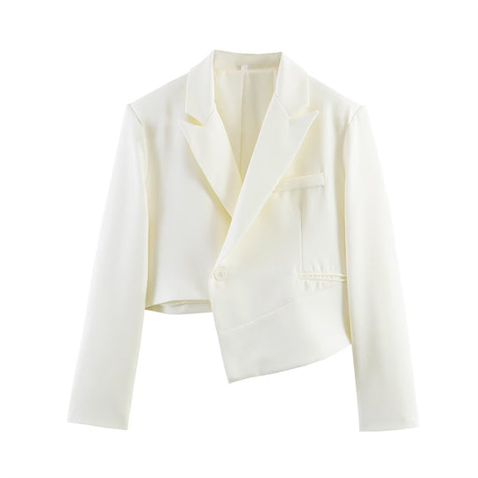 Damen Asymmetrischer Cropped-Blazer mit schräger Saumlinie und Reverskragen Shop Nory