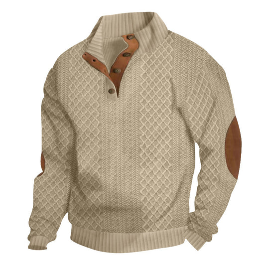 Herren nan grober Strickpullover mit Stehkragen Lederbesatz und Ellenbogenaufnähern Shop Nory
