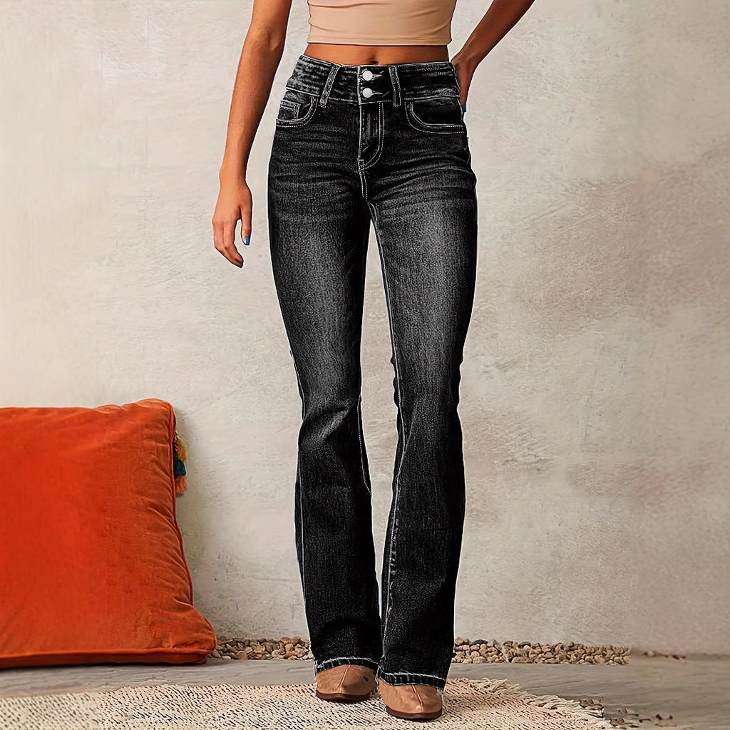 Damen Bootcut Jeans mit hohem Bund und modernem Waschung