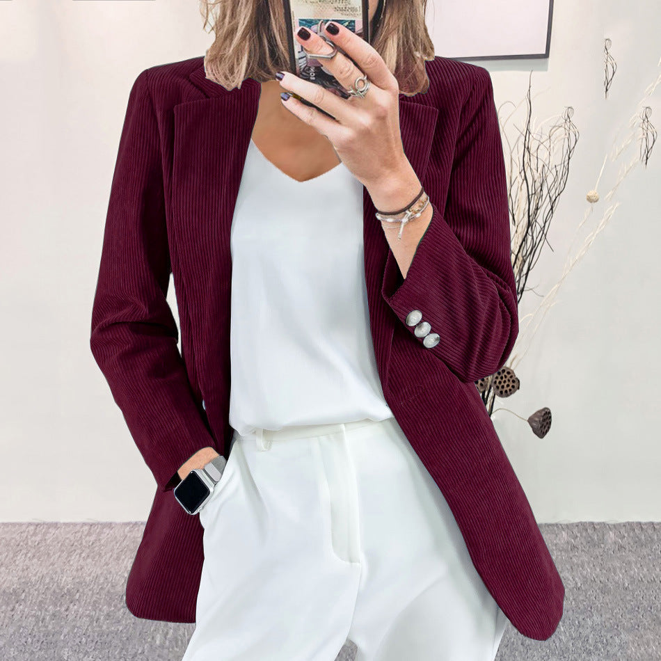 Damen Strukturierter Cord-Blazer mit eleganten Knopfdetails