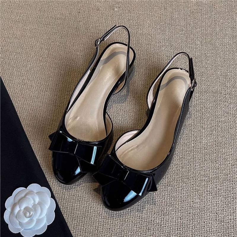 Damen Runde-Zehen Slingback-Ballerinas mit Lackfinish und Schleifen-Detail Shop Nory