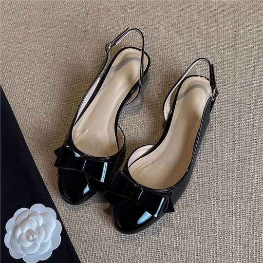 Damen Runde-Zehen Slingback-Ballerinas mit Lackfinish und Schleifen-Detail Shop Nory