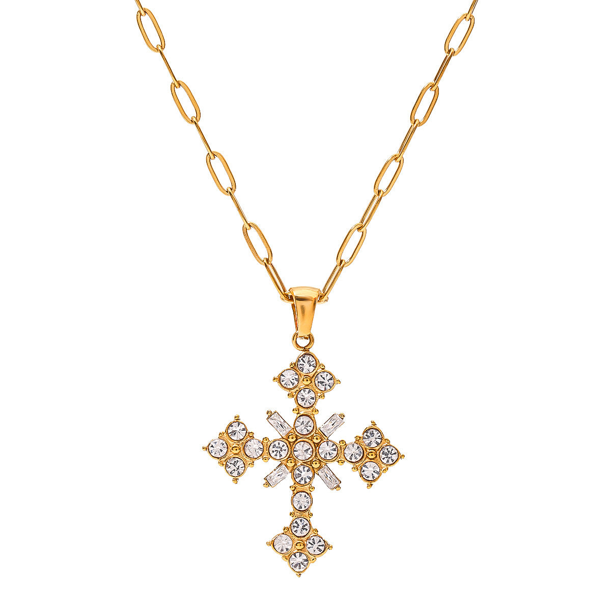 Damen Halskette mit funkelndem Kreuz-Anhänger aus hypoallergenem Edelstahl Shop Nory