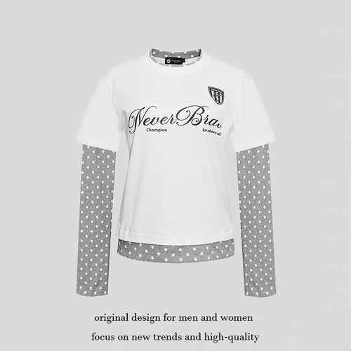 Damen Lagen-Langarmshirt mit Tupfen-Innenlayer und kalligrafischem Statement-Print Shop Nory
